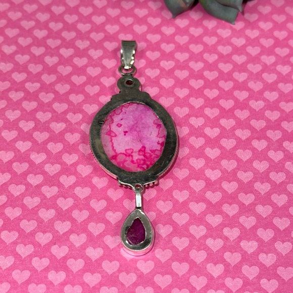 Pink Quartz & Garnet & Ruby Silver Pendant - Picture 4 of 7